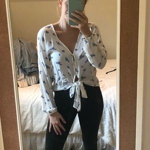 White floral long sleeve blouse